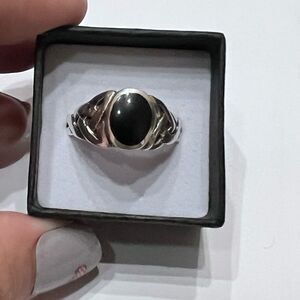 Onyx silver braid ring, size 11.5